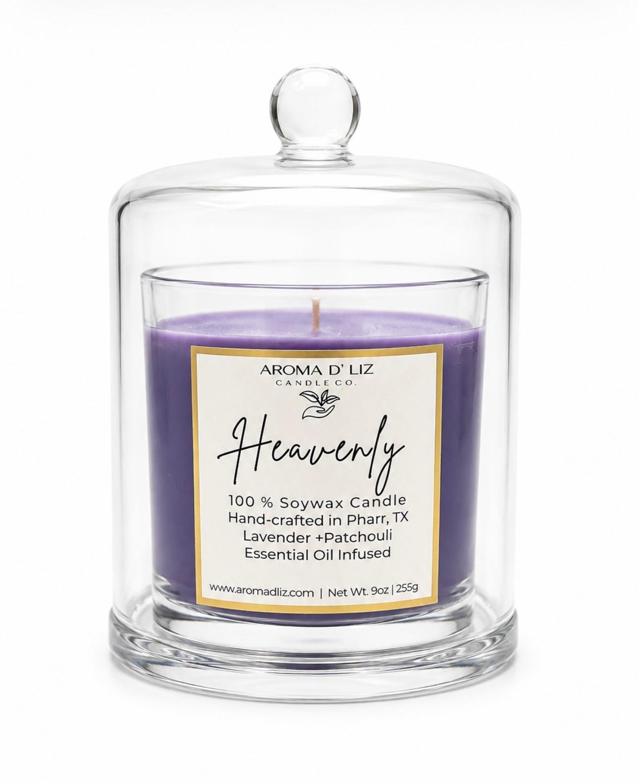 A domed Aroma D'Liz candle vessel catching the light
